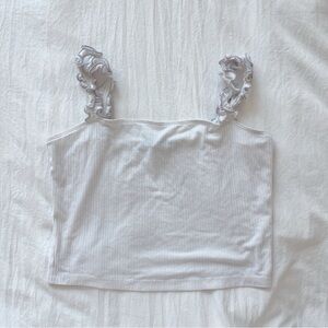 White Ruffle Strap Top